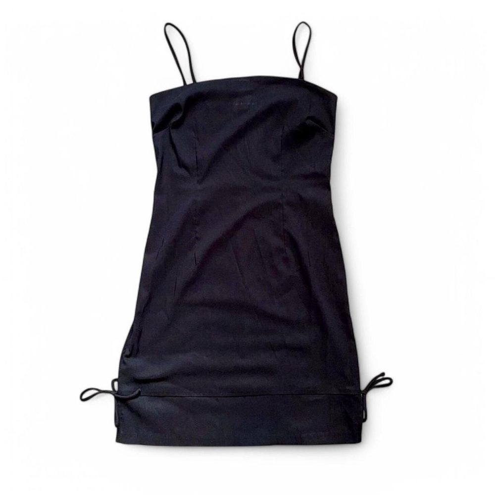 Vintage Y2K Charlotte Russe Dress L Black Slinky Side Tie Bodycon Goth Prom Slip - Picture 2 of 6